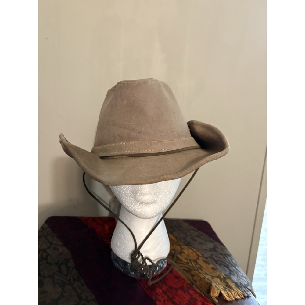 Minnetonka Mens Medium Genuine Leather Outback Hat Side Snap Aussie Made In USA